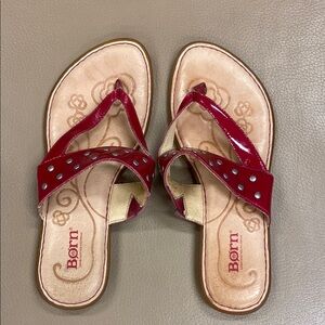 Born Patent Leather Raspberry/Red Women's Sandals - Size 8/39